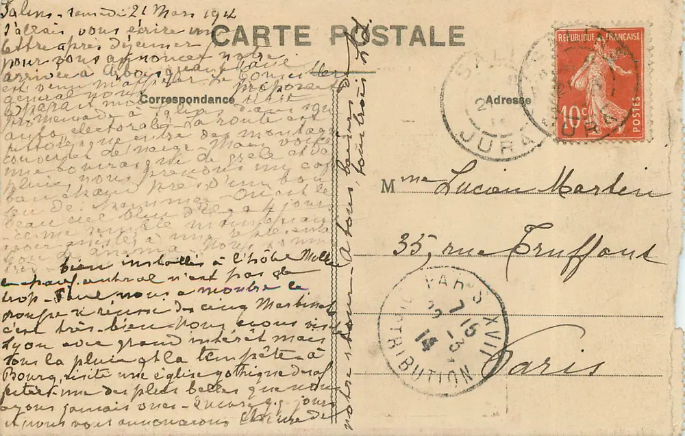 Salins-les-Bains — Vista geral — Editor J. Juguin, n° 448 - Verso
