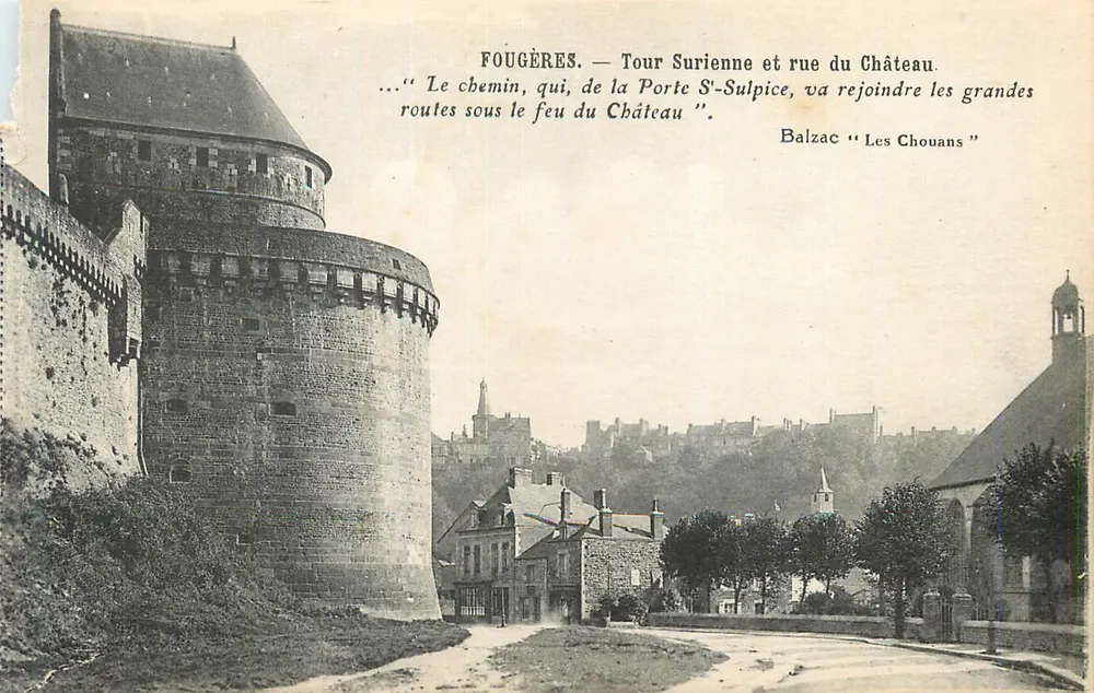 Fougères — Tour Surienne und Rue du Château — Balzac « Les Chouans » - Vorderseite