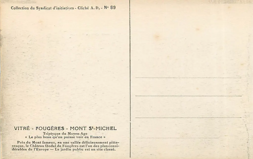 Fougères — La Porte Notre-Dame — E. Aubrée, éditeur Paris - Verso