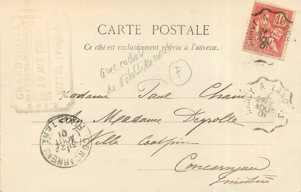 Le Casino à Vittel — Imp. Ad. Weich, N° 312 — Déposé - Verso