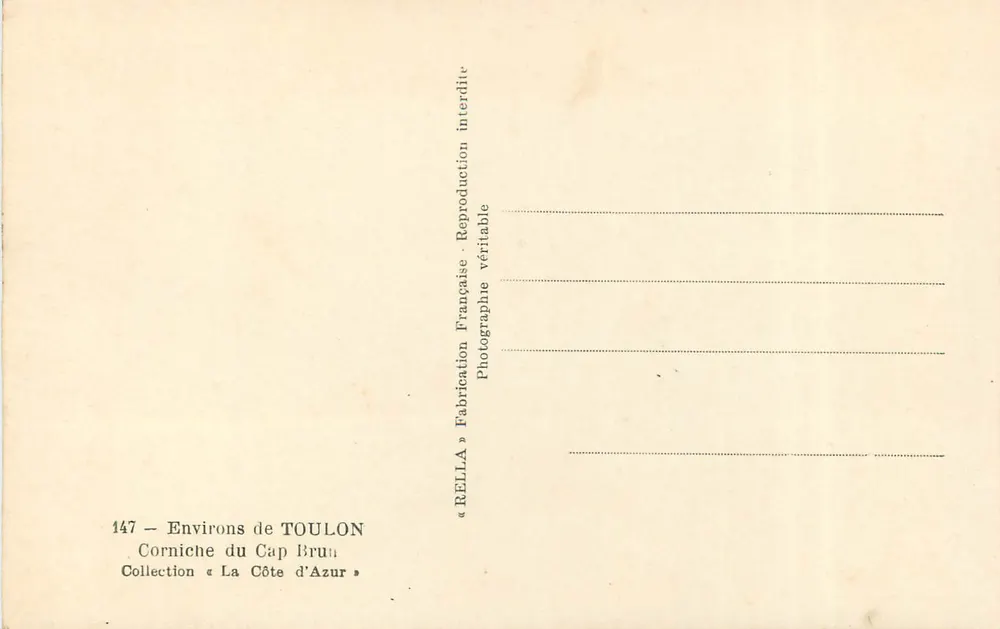 Corniche do Cap Brun — Arredores de Toulon — Rella - Verso