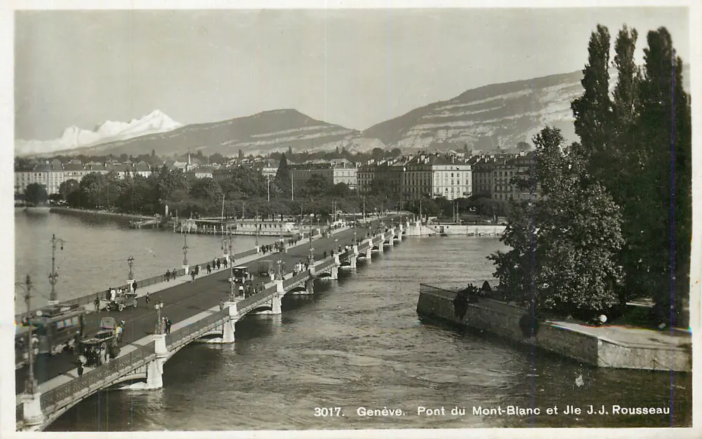 Genf. Pont du Mont-Blanc und Jle J.J. Rousseau — n° 3017 — Verlag J.J. Rousseau - Vorderseite