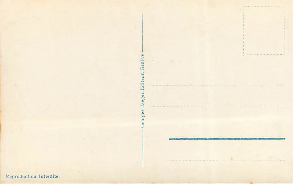 Genebra. O Jato d'Água (90 m) e o Monte Branco — Georges Jacqer, editor, n° 3411 - Verso