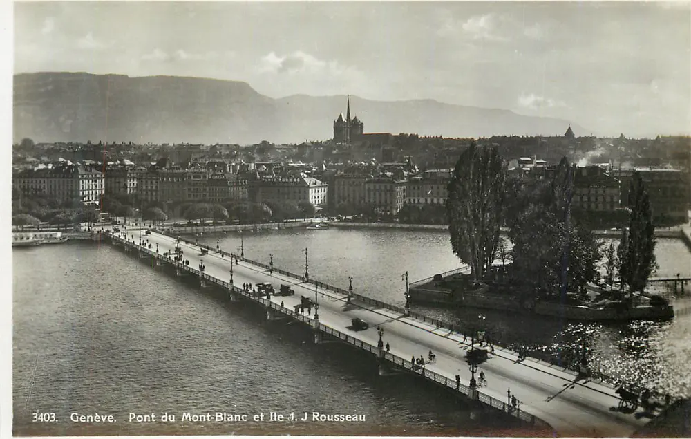 Genf, Brücke Mont-Blanc und Insel J. Rousseau — Georges Jaeger, Verlag Genf, Nr. 3403 - Vorderseite