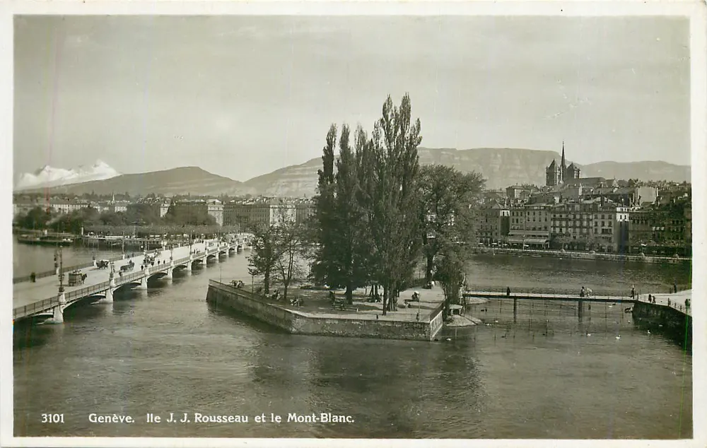 Genève. Ile J. Rousseau et le Mont-Blanc — Georges Jaeger, Genève, n° 3101 - Recto