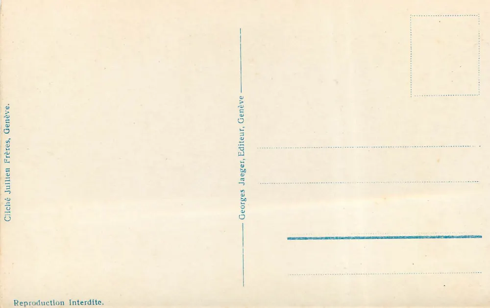 Genève. Ile J. Rousseau et le Mont-Blanc — Georges Jaeger, Genève, n° 3101 - Verso