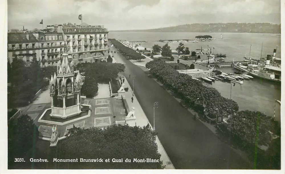 Genève. Monument Brunswick et Quai du Mont-Blanc — Georges Jaeger, éditeur, n° 3031 - Recto