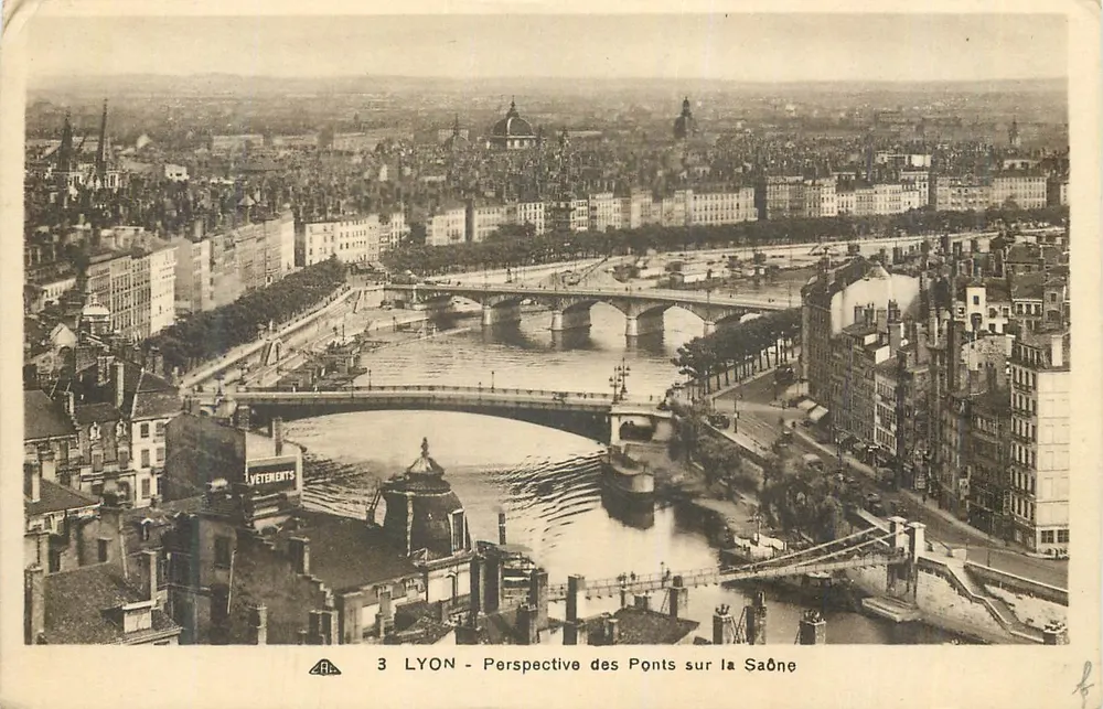 LYON - Uitzicht op de bruggen over de Saône — uitgever A. L. VETENENTS, n°3 - Voorkant