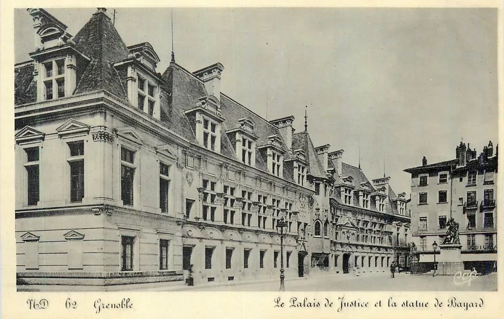 Grenoble — Das Palais de Justice und die Statue Bayard — Verlag: Des Arts Photomécaniques - Straßburg - Vorderseite