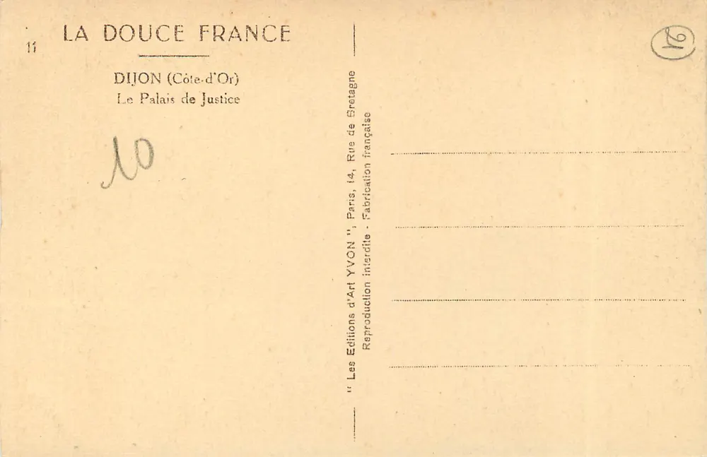 Dijon (Côte-d'Or) — O Palácio de Justiça — Edições d'Art Yvon - Verso