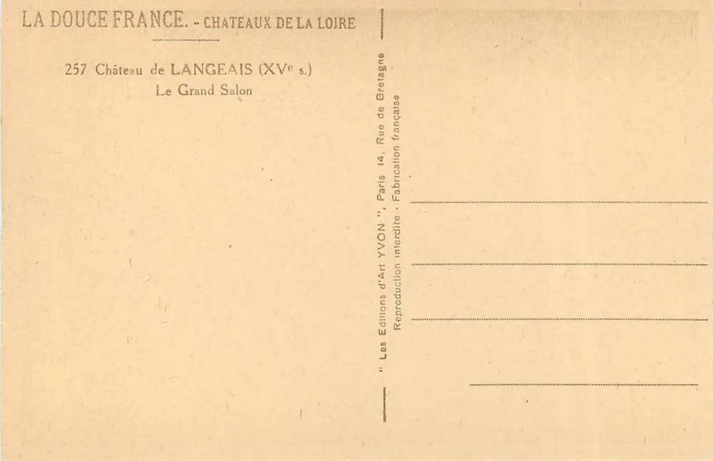 Château de Langeais — Le Grand Salon (XVe s.) — Éditions d'Art Yvon - Verso