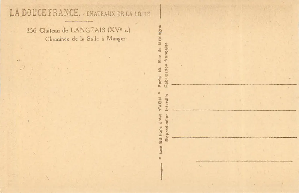 Château de Langeais — Cheminée de la Salle à Manger — Éditions d'Art Yvon, Paris - Verso