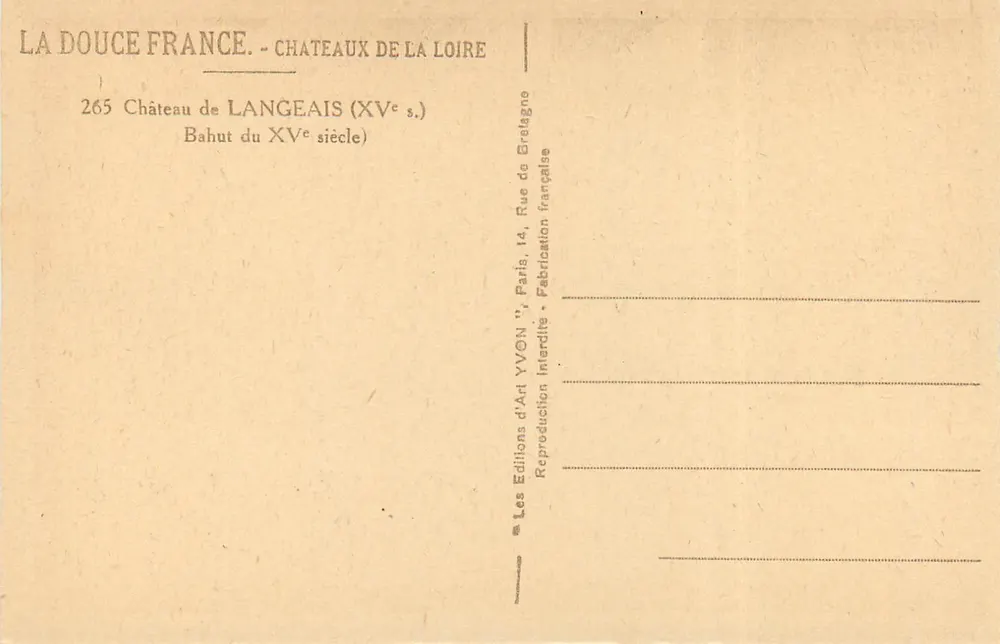Castelo de Langeais — Bahut do século XV — Éditions d'Art Yvon, Paris - Verso