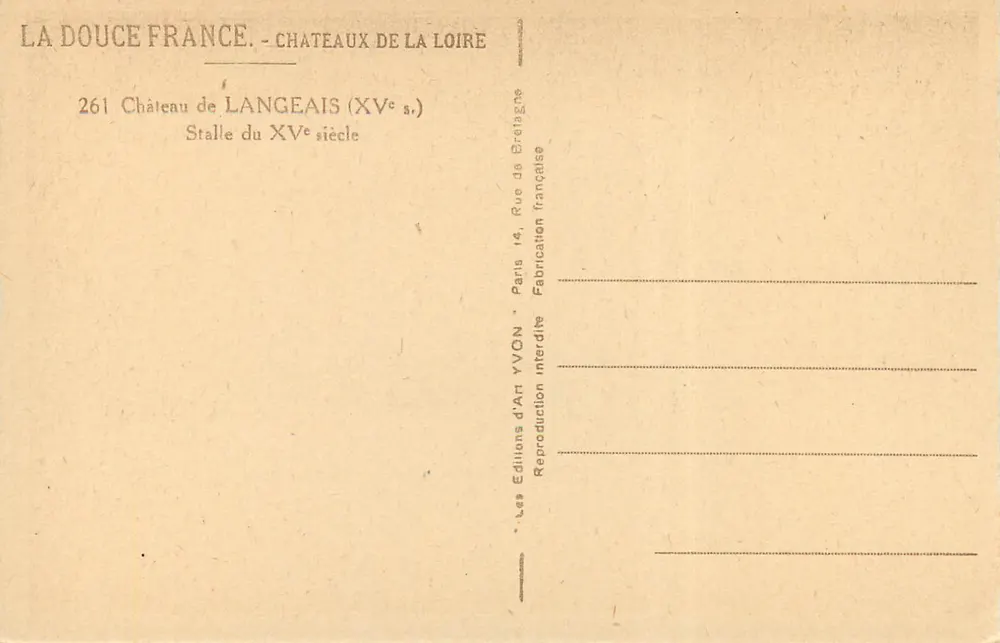 Château de Langeais — Stalle du XVᵉ siècle — Éditions d'Art YVON - Verso