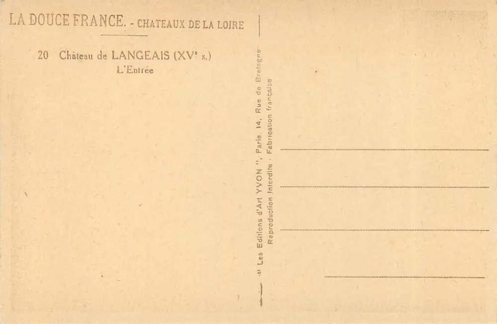 Castelo de Langeais — Século XV — Edições d'Art Yvon - Verso