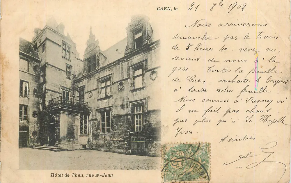 Hôtel de Than, rue Saint-Jean — bâtiment historique à Caen — éditeur imprimeur non visible - Recto
