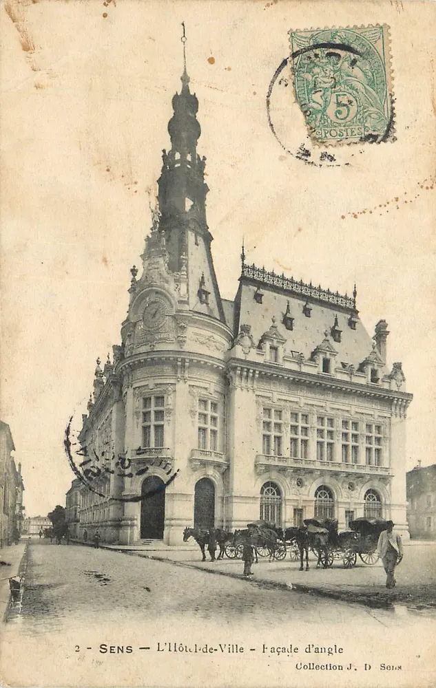 Sens — O Hotel de Ville — Fachafronte de canto — Coleção J. D. Sels - Frente