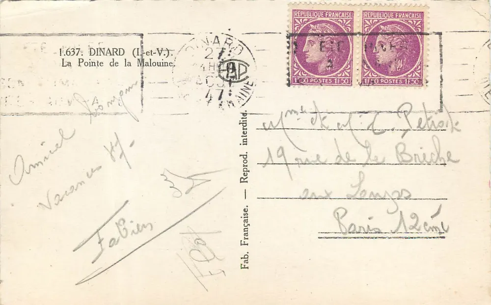 A Ponta da Malouine — Dinard (Ille-et-Vilaine) — Fab. Française - Verso