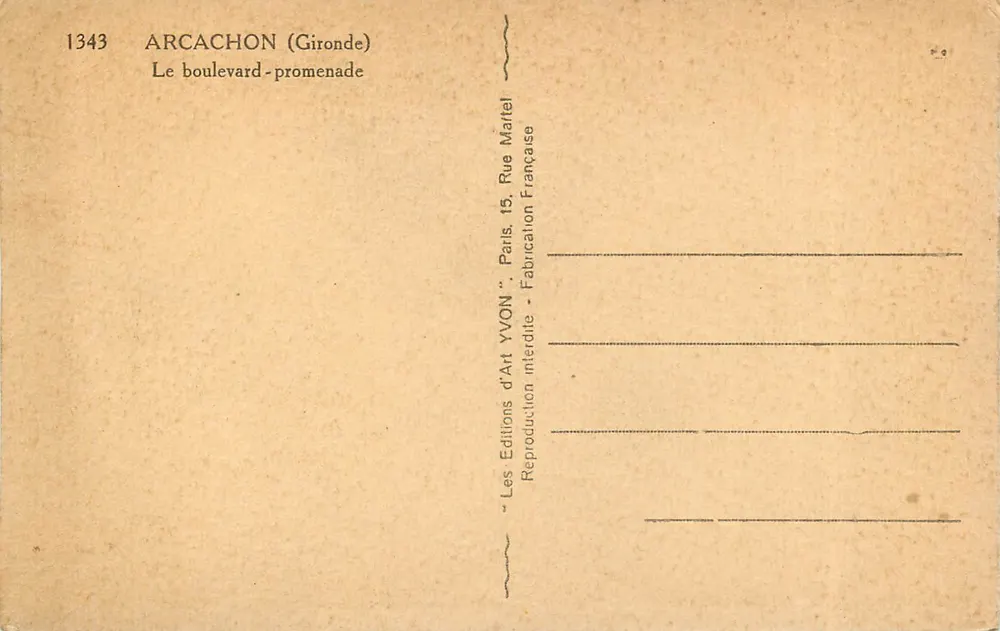 Arcachon (Gironde) — O Boulevard-Promenade — Éditions d'Art Yvon, Paris - Verso