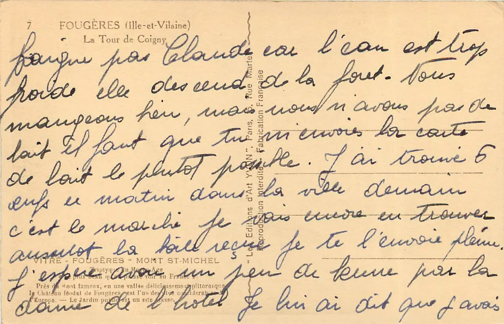 Die Tour de Coigny — Fougères (Ille-et-Vilaine) — Éditions d'Art YVON, Paris - Rückseite