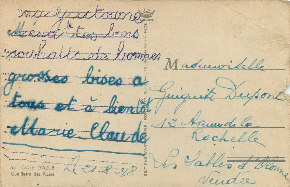 Vrouw in het midden van rozen — Kust van de Azuurzee — Éditions D'Art Monnier, n°65 - Achterkant