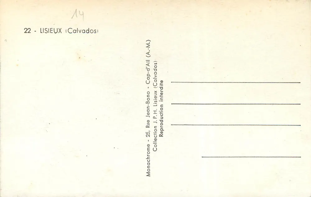 Santa Teresinha de Lisieux — Igreja do Rosário — Editor J.P.H. Lisieux (Calvados) - Verso
