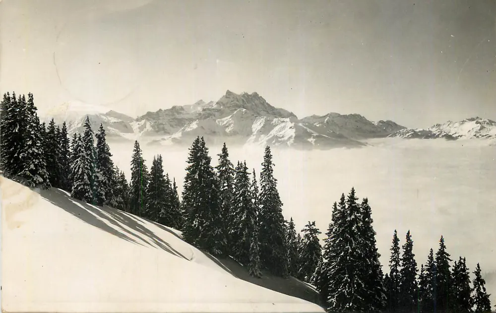 Vista das Alpes nevadas — Bretaye, os Dts. do Meio-dia — Edição Photo KUNZ, n°38 - Frente