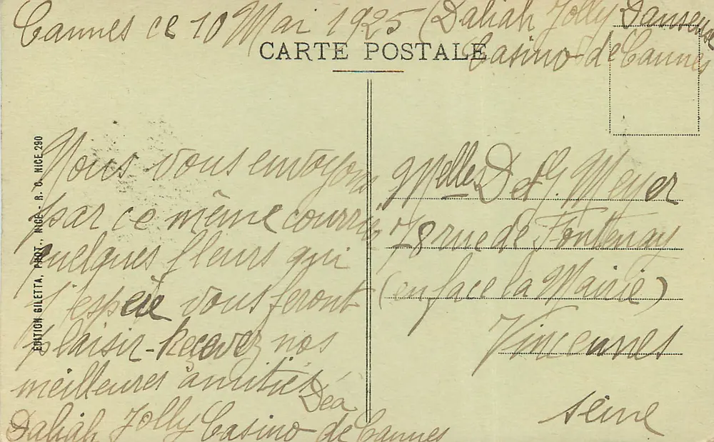 CANNES - Vue prise entre les Palmiers — Édition Sileta, n° 543 - Verso