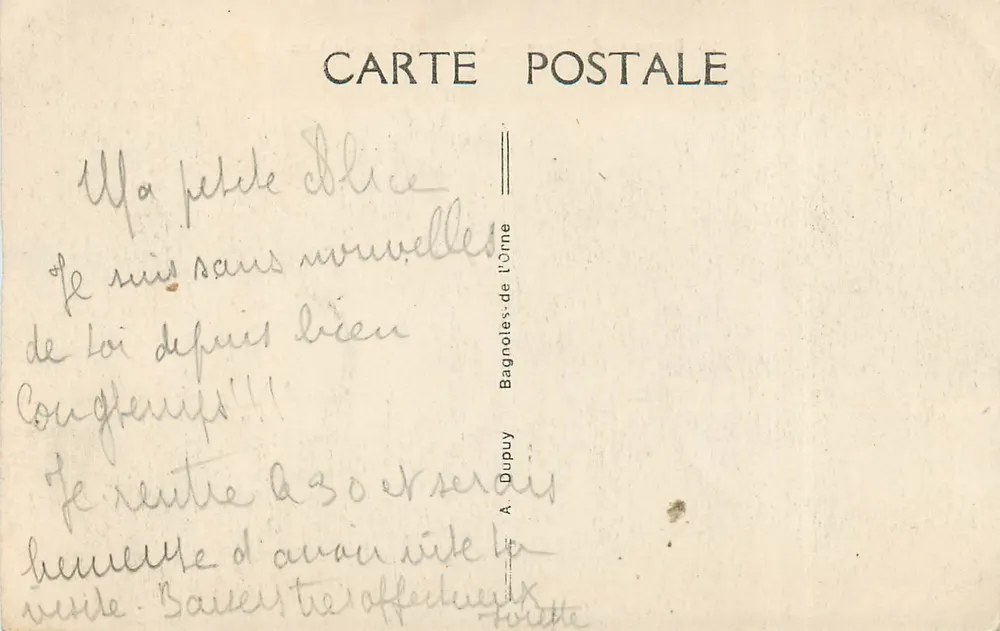Bagnoles-de-l'Orne — Vue Générale du Lac — éditeur A. Dupuy, n°28 - Verso