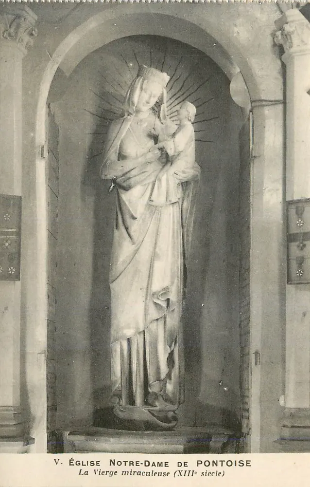 Ansicht der Kirche Notre-Dame de Pontoise — Die Marienstatue des 13. Jahrhunderts — Phototypie A. Benoît, Neuilly-sur-Seine - Vorderseite