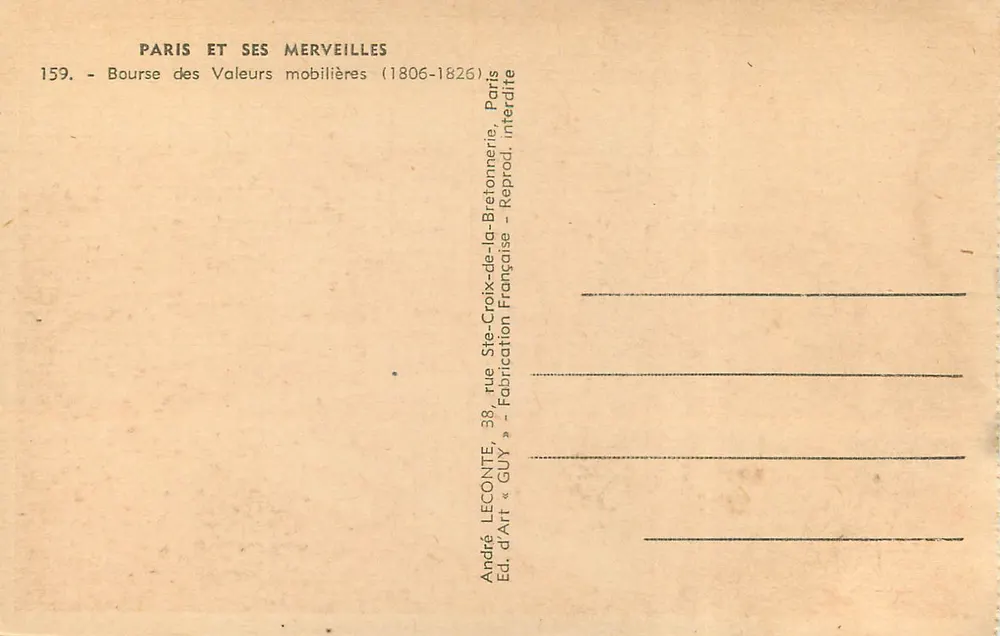 Börse der Wertpapiere — Paris — Verlag GUY - Rückseite