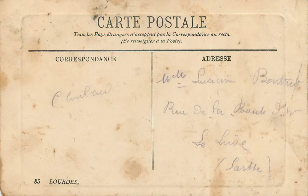 Lourdes — Le Poste des Brancardiers — Éditeur L.C. n°85 - Verso