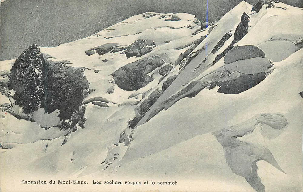 Aufstieg zum Mont-Blanc — Die roten Felsen und der Gipfel — Ansichtskarte - Vorderseite