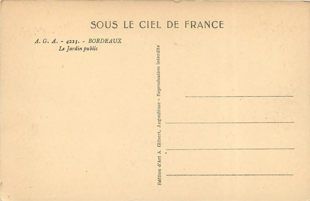 Jardim Público — Bordeaux — Edição de Arte A. Gilbert - Verso