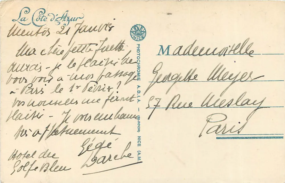 Menton — A Velha Cidade — Fotocromia A.D.I.A. Nice - Verso