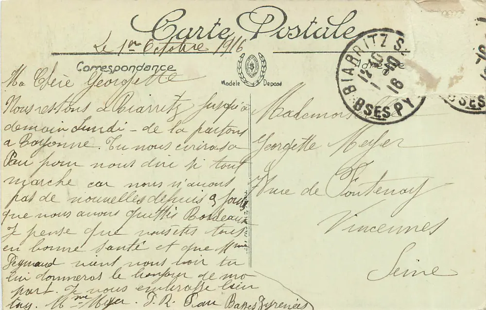 Biarritz — O Rocher de la Vierge — LL. n°183 - Verso