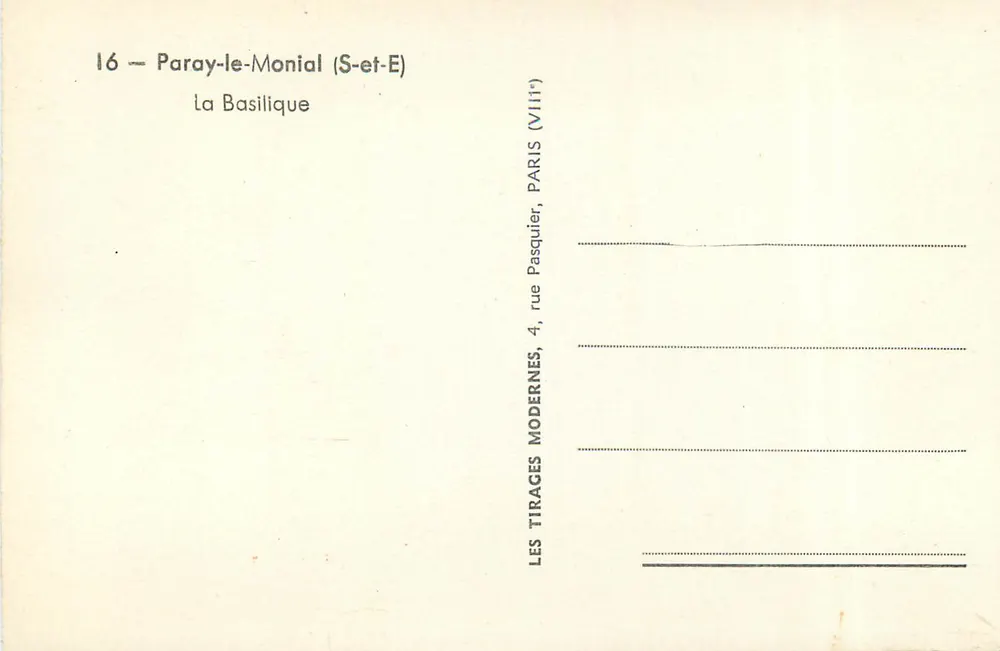 Paray-le-Monial (S-et-E) — a Basílica — editor Pasquier, Paris - Verso