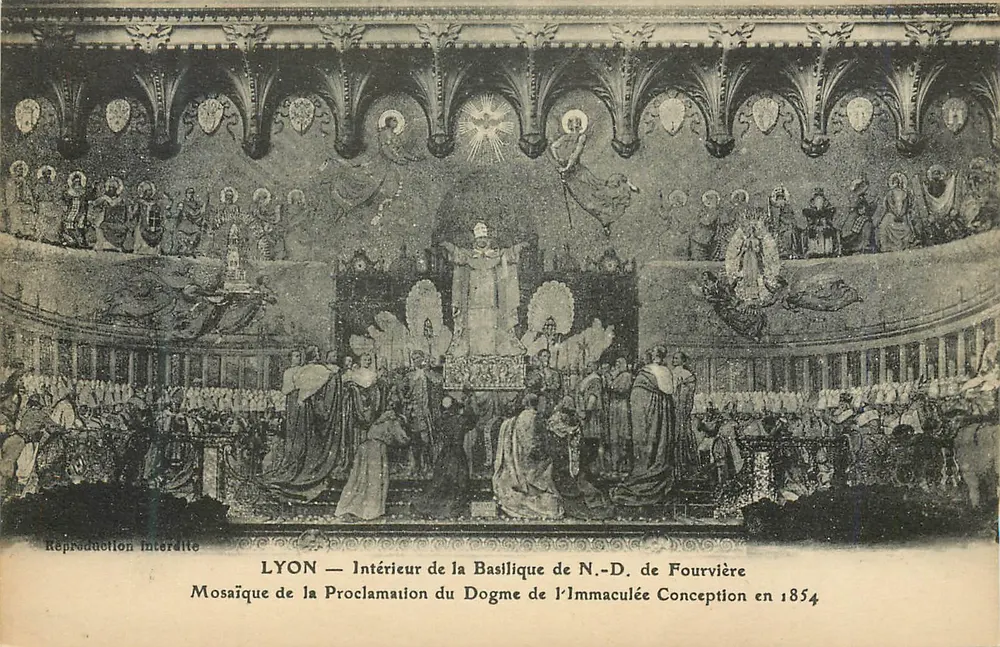 LYON — Interior da Basílica de N.-S. de Fourvière — Mosaico da Proclamação do Dogma da Imaculada Conceição em 1854 - Frente