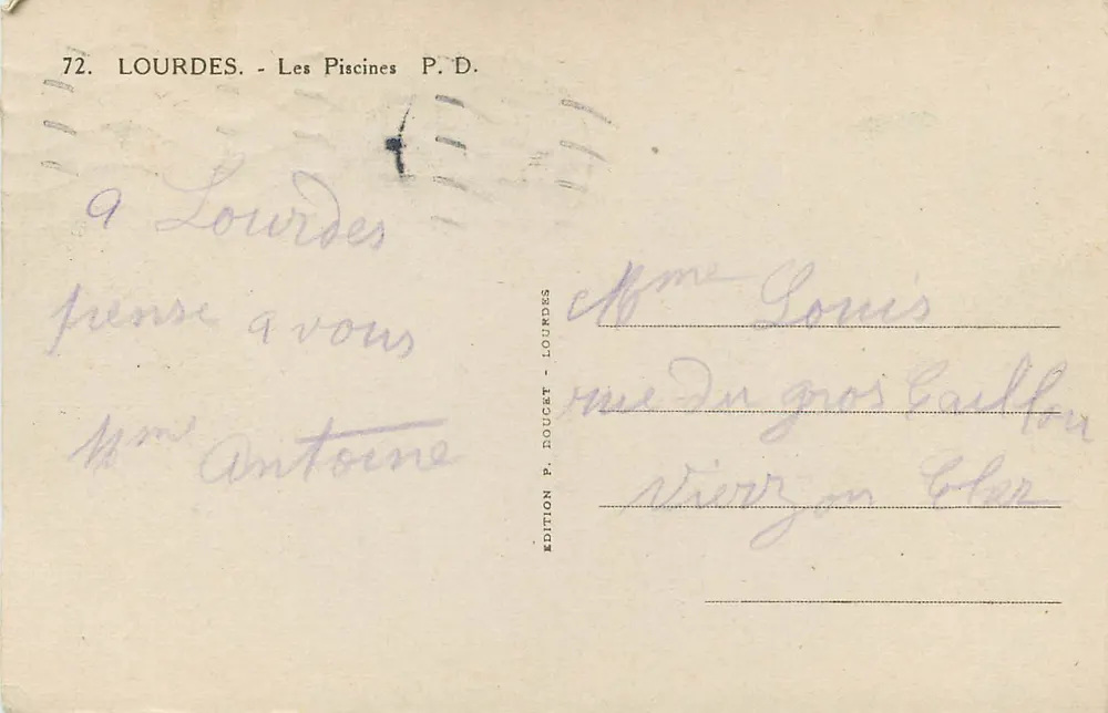 Lourdes — As Piscinas — Edição P. Doucet - Verso