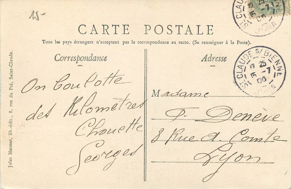 Saint-Claude — Ponte suspensa sobre o Tacon. (comprimento 150 m. ; altura 50 m. ; altitude 440 m.) - Verso