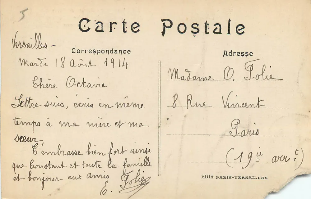 Versailles - Avenue de Paris — Postamt, Telegraph und Telefon — Édia Paris-Versailles n°123 - Rückseite