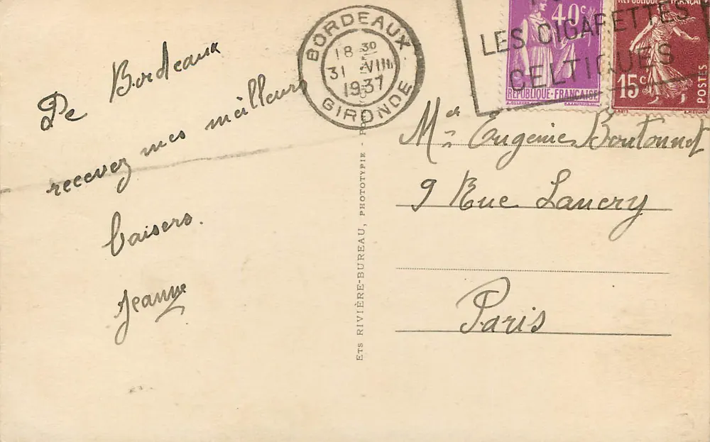 Bordeaux — A Bolsa Marítima — Ets Rivière-Bureau, Phototype - Verso