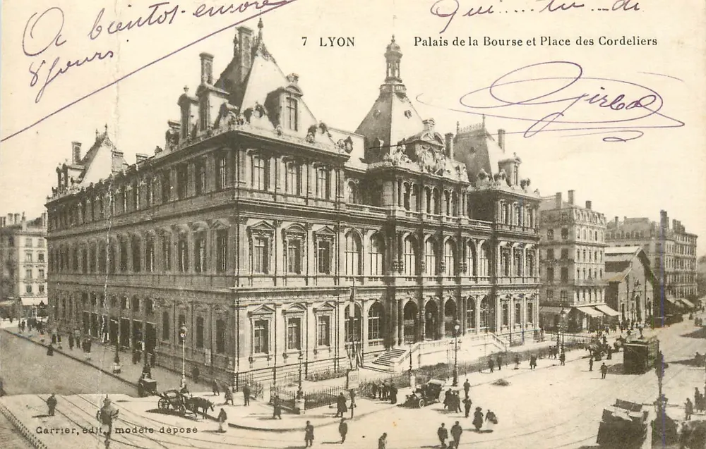 Palais de la Bourse et Place des Cordeliers — Lyon — Garrier, édit. modèle déposé - Recto