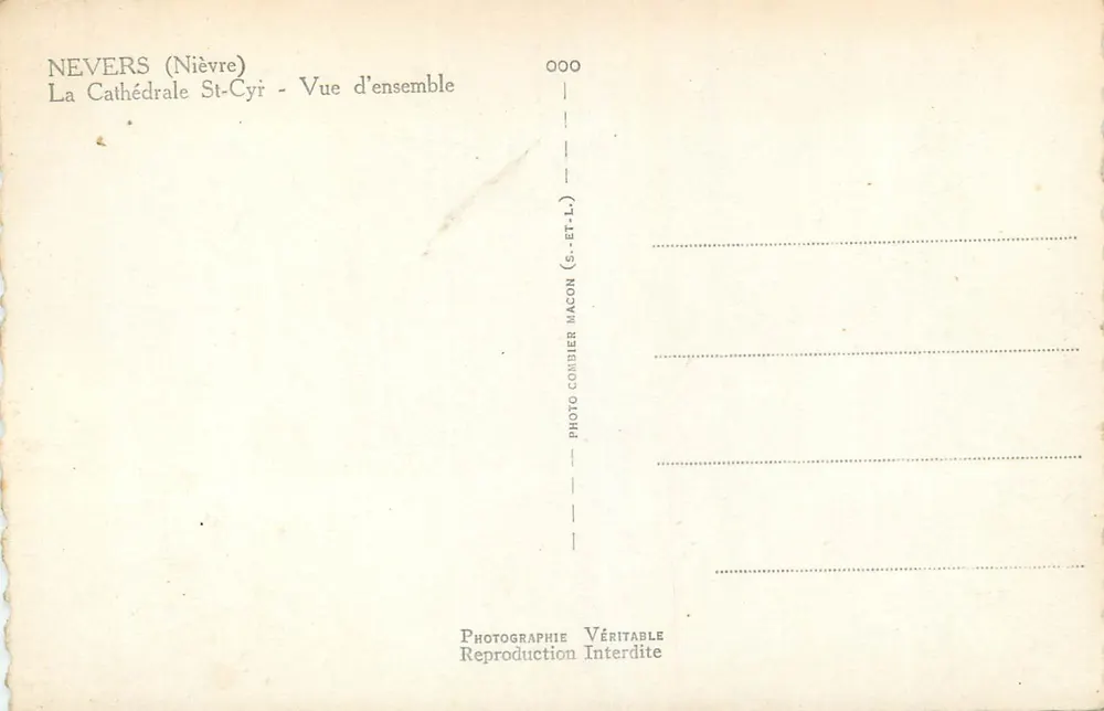 Nevers (Nièvre) — A Catedral de São Ciro — Visão geral — Editor Combiér Macon - Verso