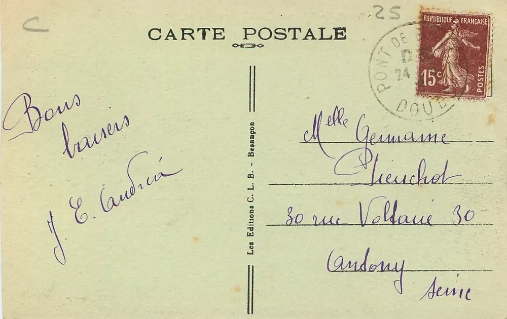 Fronteira França-Suíça — 937 — Vale do DOUBS. — Belvédère das Recrètes. - Verso