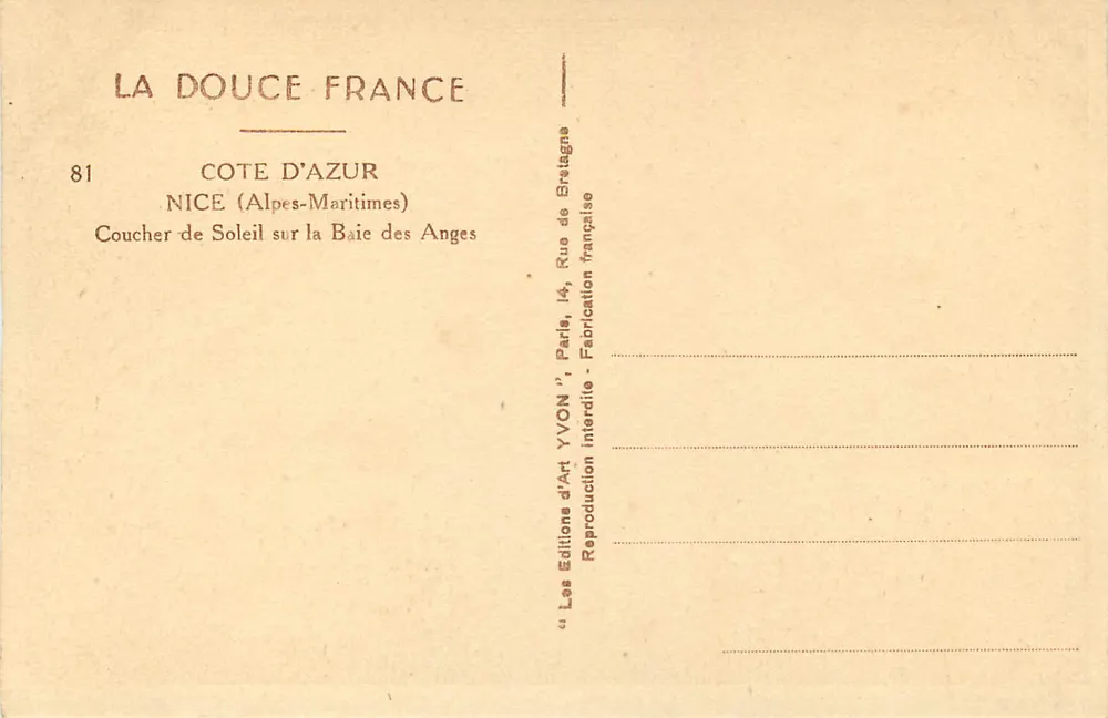 Sonnenuntergang über die Bucht der Engel — NICE (Alpes-Maritimes) — YVON, n°81 - Rückseite