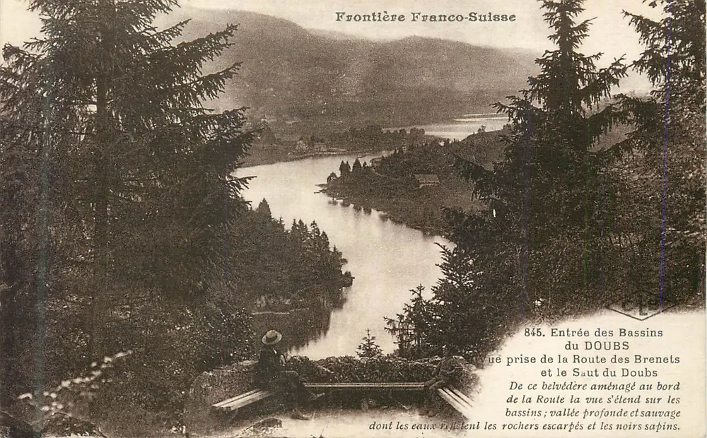 Französisch-schweizerische Grenze — Eingang zu den Bassins du Doubs — Ansicht vom Brenets-Weg und dem Saut du Doubs — Verlag C. Lardéter, B. Sançon - Vorderseite