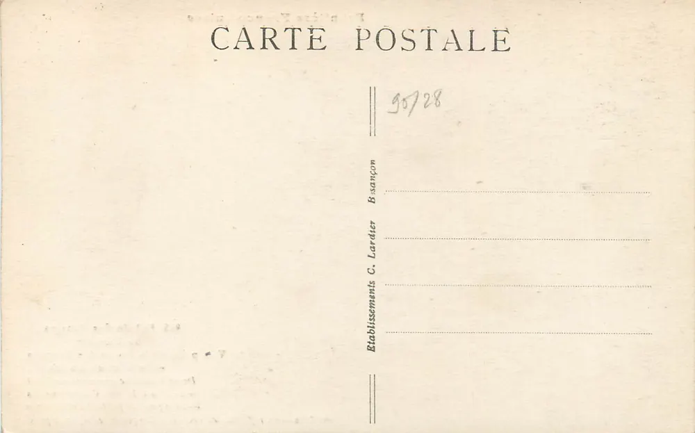 Französisch-schweizerische Grenze — Eingang zu den Bassins du Doubs — Ansicht vom Brenets-Weg und dem Saut du Doubs — Verlag C. Lardéter, B. Sançon - Rückseite