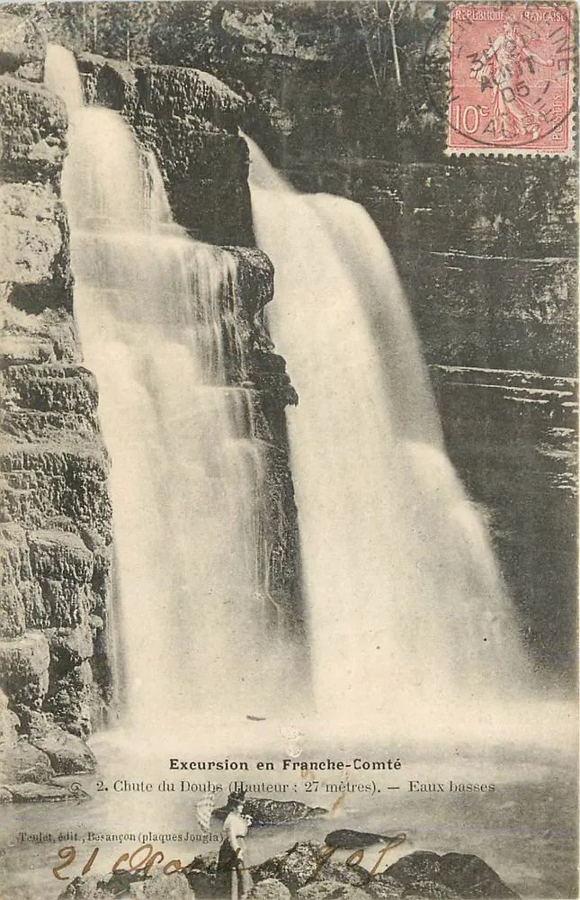Cachoeira do Doubs — Altura: 27 metros — Águas baixas — Tenlet, edição Besançon (placas Jongla) - Frente