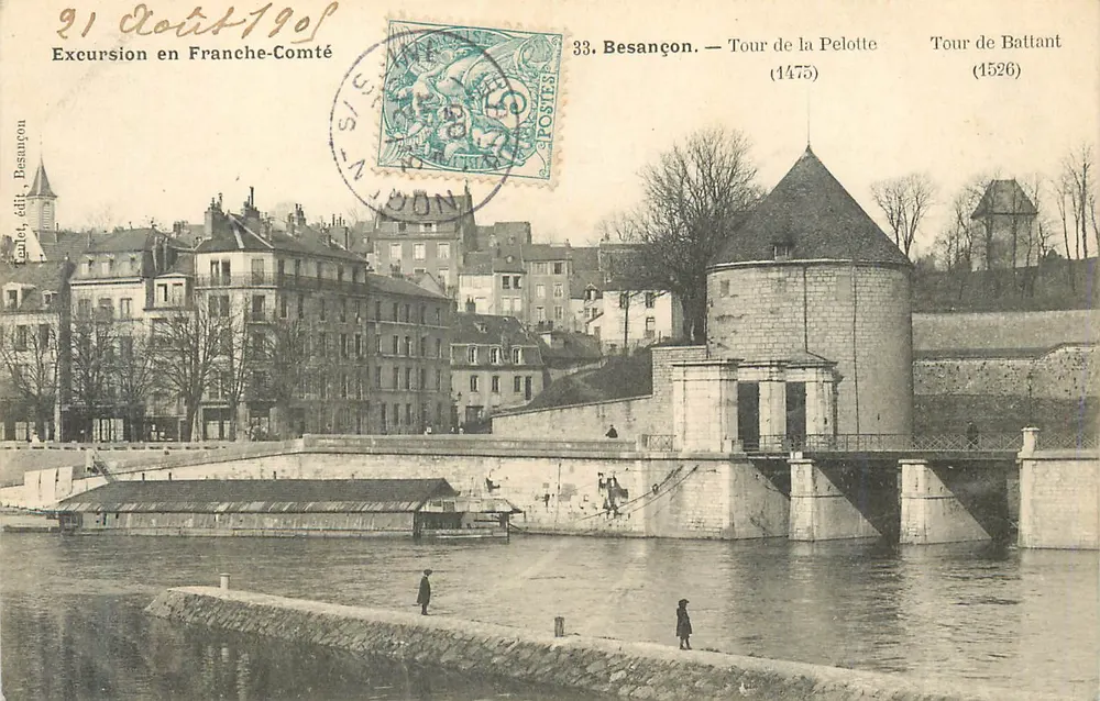 Besançon — Torre da Pelotte (1475) e Torre de Battant (1526) — Canet, edit. Besançon - Frente